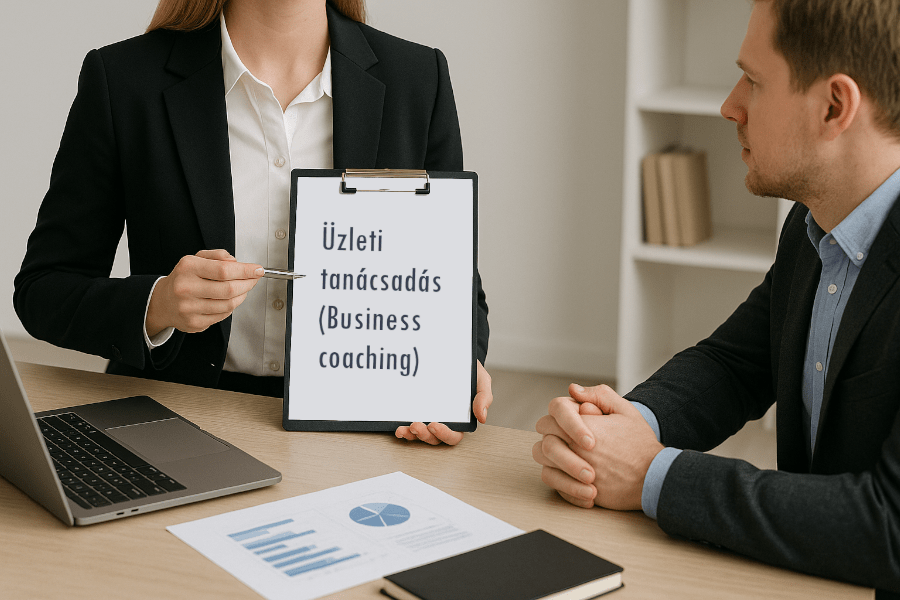 Oblath Eszter - business coach női konzulens egy férfivel tart megbeszélést